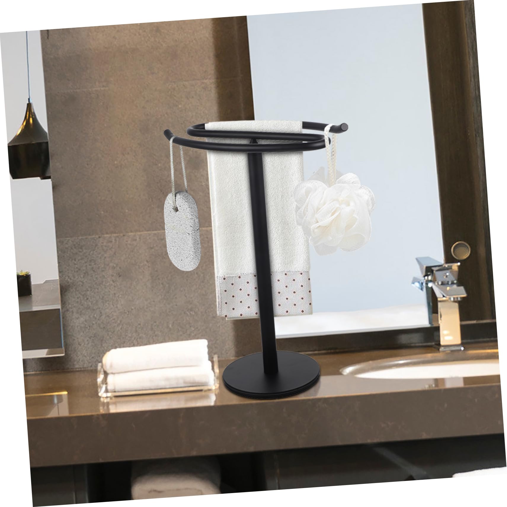 Cabilock Toallero de Baño Vertical de Acero Inoxidable Negro para Baño | Base Estable, sin Perforación, Admite Toallas de Varios Tamaños, Uso Diario en Hogar