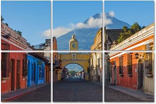 6 Panels Art Acoustic Panels cityscape antigua city guatemala volcano pictures royalty Soundproof Wall Panels Padding Decorative Sound Absorbing Panels 72"x48" for Recording Studios Home