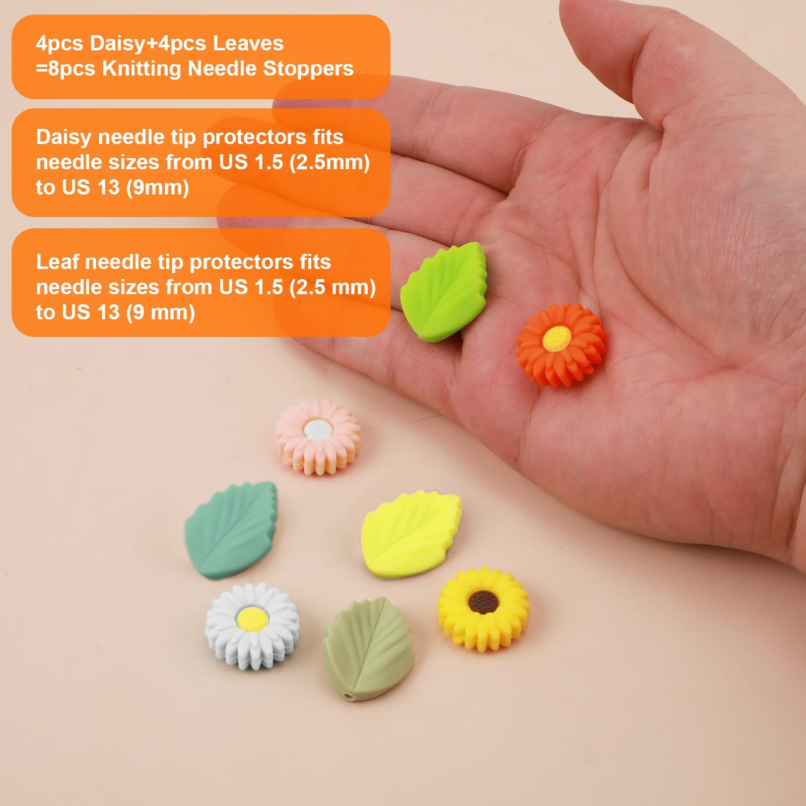 Set 8 Fermi Per Ferri Da Maglia In Silicone - Protezione Punta Con Motivo Floreale - Foto 9