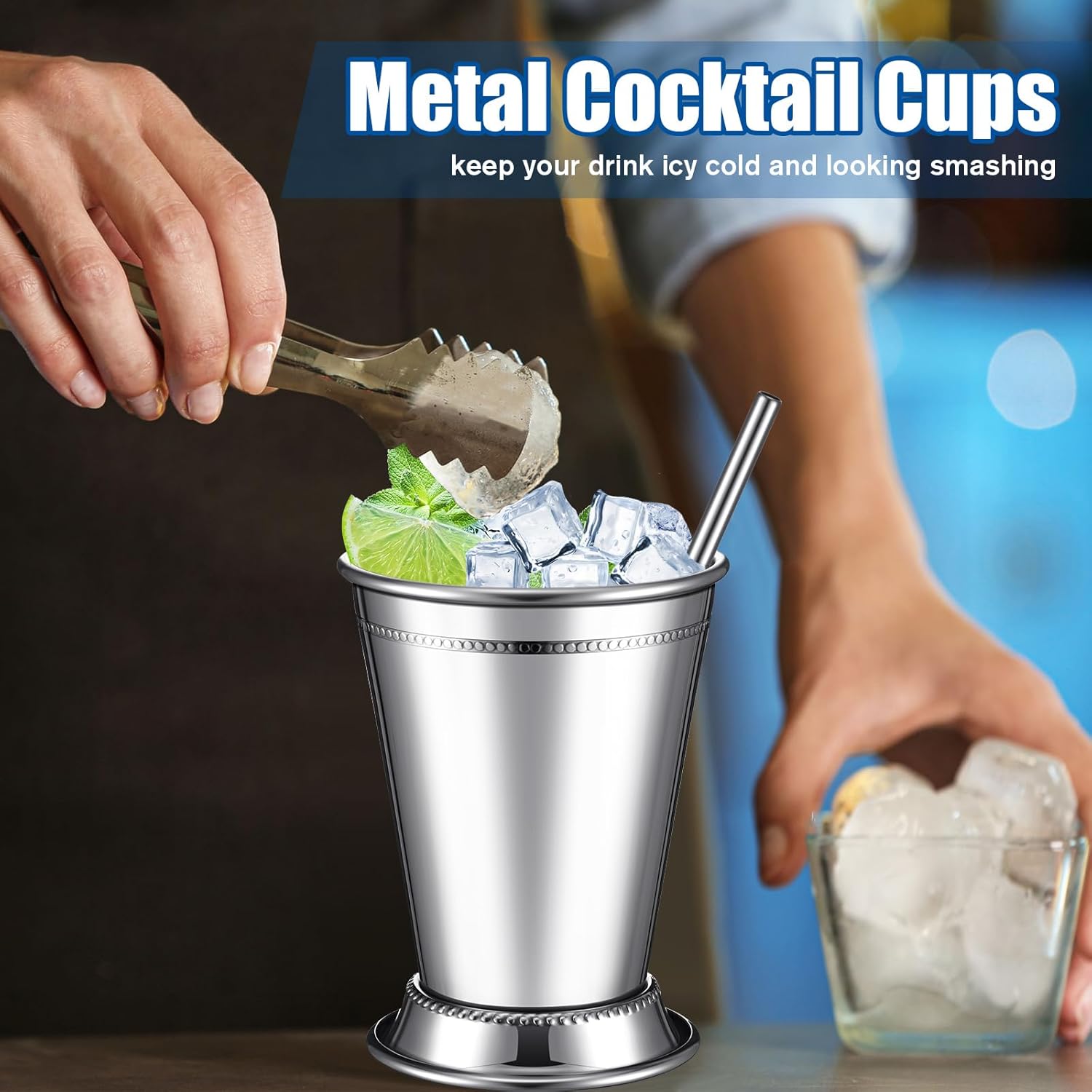 36 Pack Mint Julep Cups with Straws 12 oz Stainless Steel Drinking Metal Cocktail Glasses Beaded Mint Julep Cup for Horse Racing Derby Party Supplies (Silver)