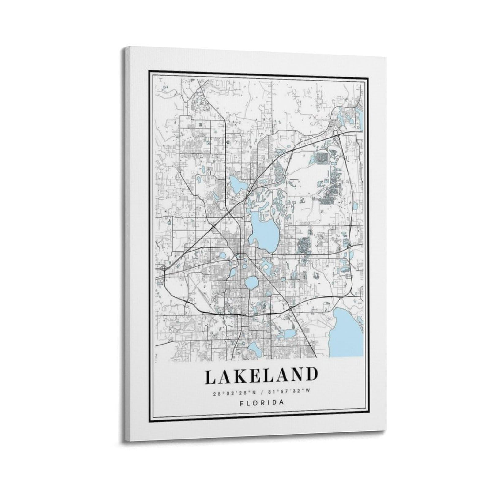 xiaoxiaoshen Lakeland Florida Map Canvas Poster Wall Art Prints Room Aesthetic Murals Bedroom And Living Decorations 20x30inch(50x75cm)