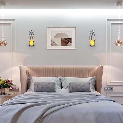 Miniatura 6 de SNAIL GARDEN Juego de 2 candelabros de pared, apliques decorativos de pared similares a llamas, candelabros de pared para velas, portavelas montado