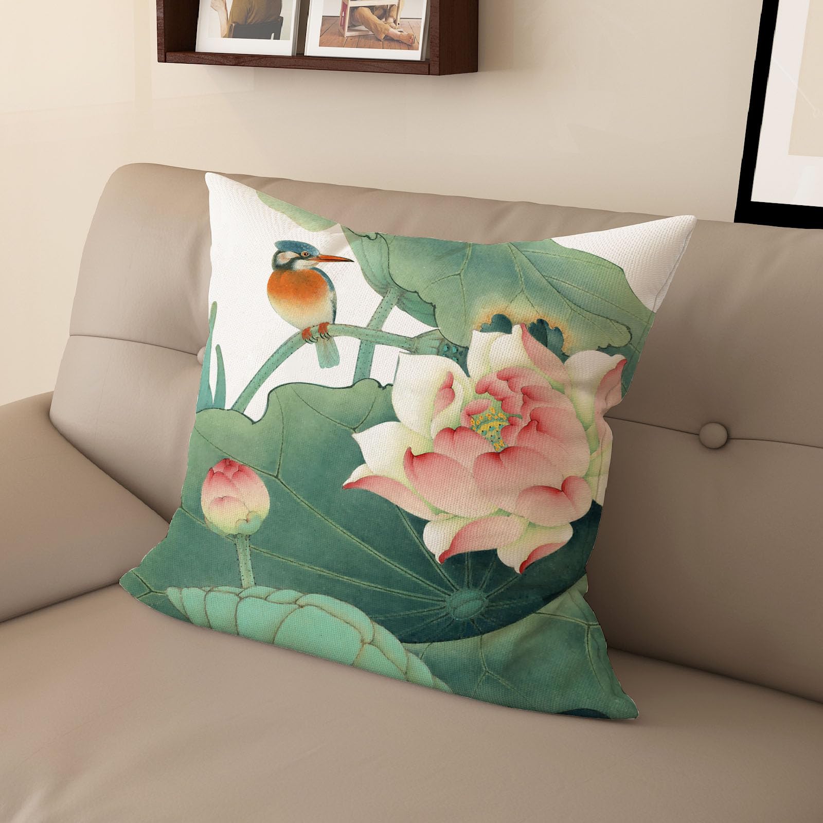 Housse de coussin méditation et salon - Lin vintage imprimé Lotus 51 cm