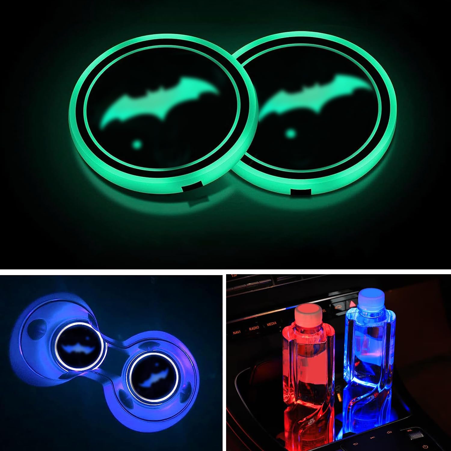 Luci LED Portabicchieri Per Jeep Renegade, 7 Colori E 3 Modalità, Sottobicchieri Luminosi Con Sensore Di Vibrazione E Ricarica USB