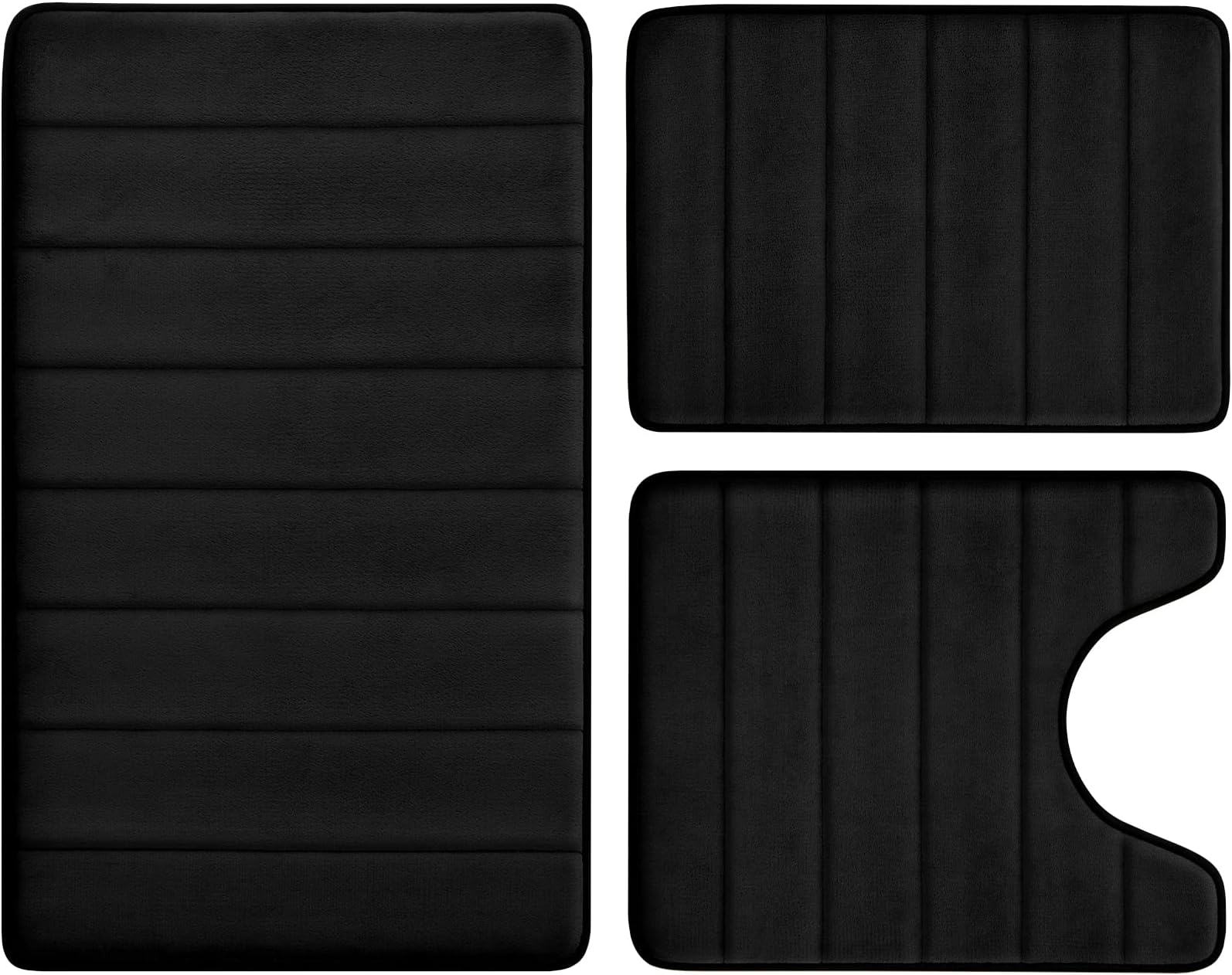 BYSURE Black Bathroom Rug Set 3 Piece Non Slip Extra Absorbent Shaggy Memory Foam Bathroom Mats and Rugs Sets, Soft & Dry Bath Mat Sets for Bathroom Washable Carpets Set