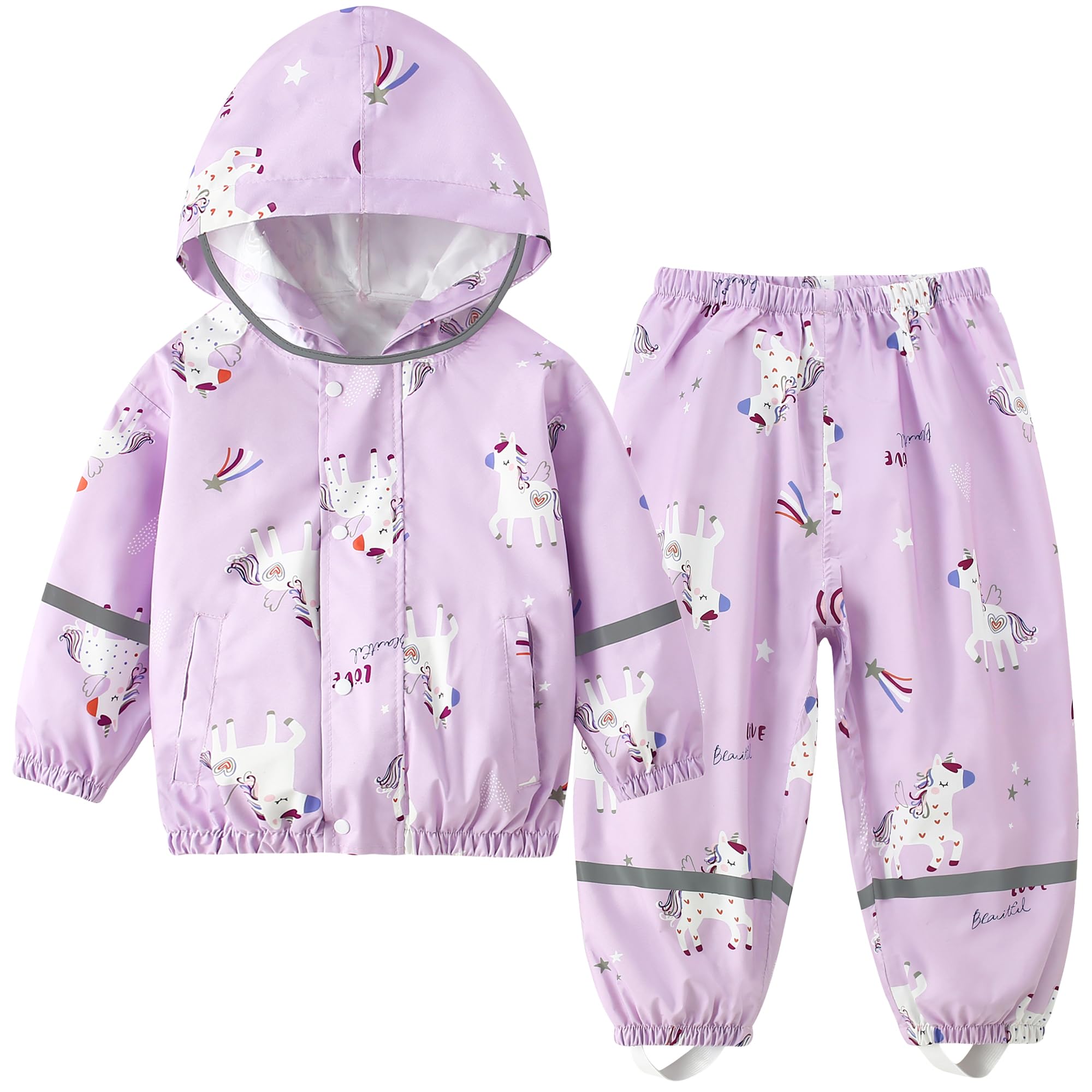 Domueay kinderregenpak jongens meisjes wind- en waterdicht pak licht ongevoerd regenbroek regenjas met capuchon, unisex jas en broek tweedelig regenkleding, 11-12 jaar, zwart