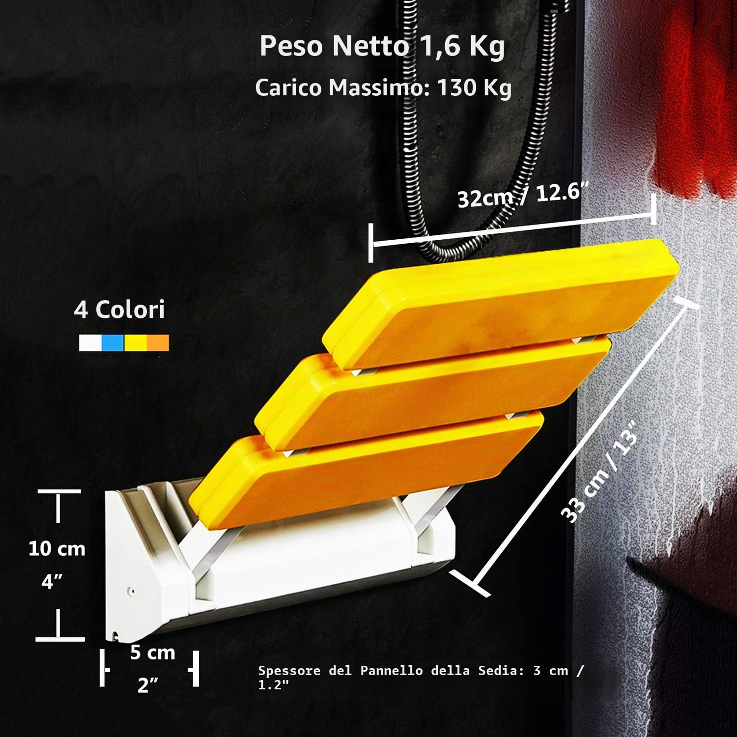 Sgabello Pieghevole per Doccia Sedile Doccia Ribaltabile Sgabelli Bagno (Bianco)