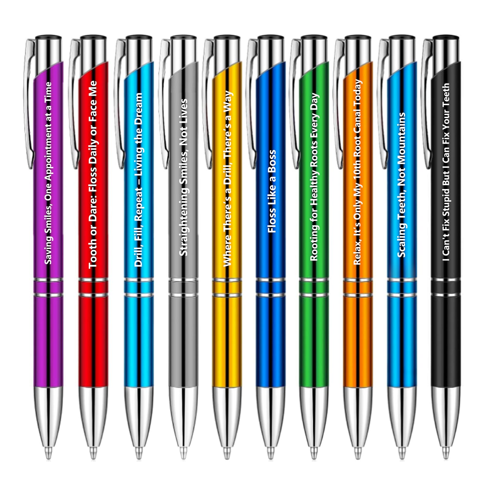 Chris.W 10pcs Cute Dentist Pens, I Can't Fix Stupid But I Can Fix Your Teeth Funny Dental Pens Gifts, Ballpoint Pens for Friends, Writing Ball Pens