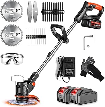 Weed Wacker Cordless, Electric Weed Eater & Lawn Edger - 21V Battery Powered Grass Trimmer 3-in-1 Stringless Grass Trimmer/Edger/Brush Cutter with 24.0Ah Batteries