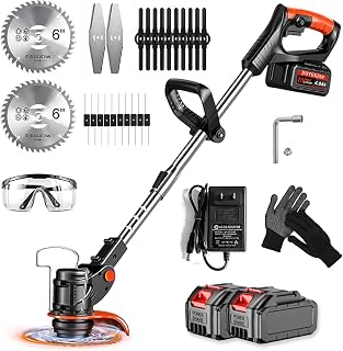 Electric Weed Wacker,21V Cordless Weed Wacker, 3-in-1 Stringless Grass Trimmer/Edger/Brush Cutter with 2×4.0Ah Batteries, 4 Types of Blades for Lawn
