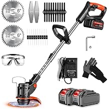 Electric Weed Wacker,21V Cordless Weed Wacker, 3-in-1 Stringless Grass Trimmer/Edger/Brush Cutter with 24.0Ah Batteries, 4 Types of Blades for Lawn