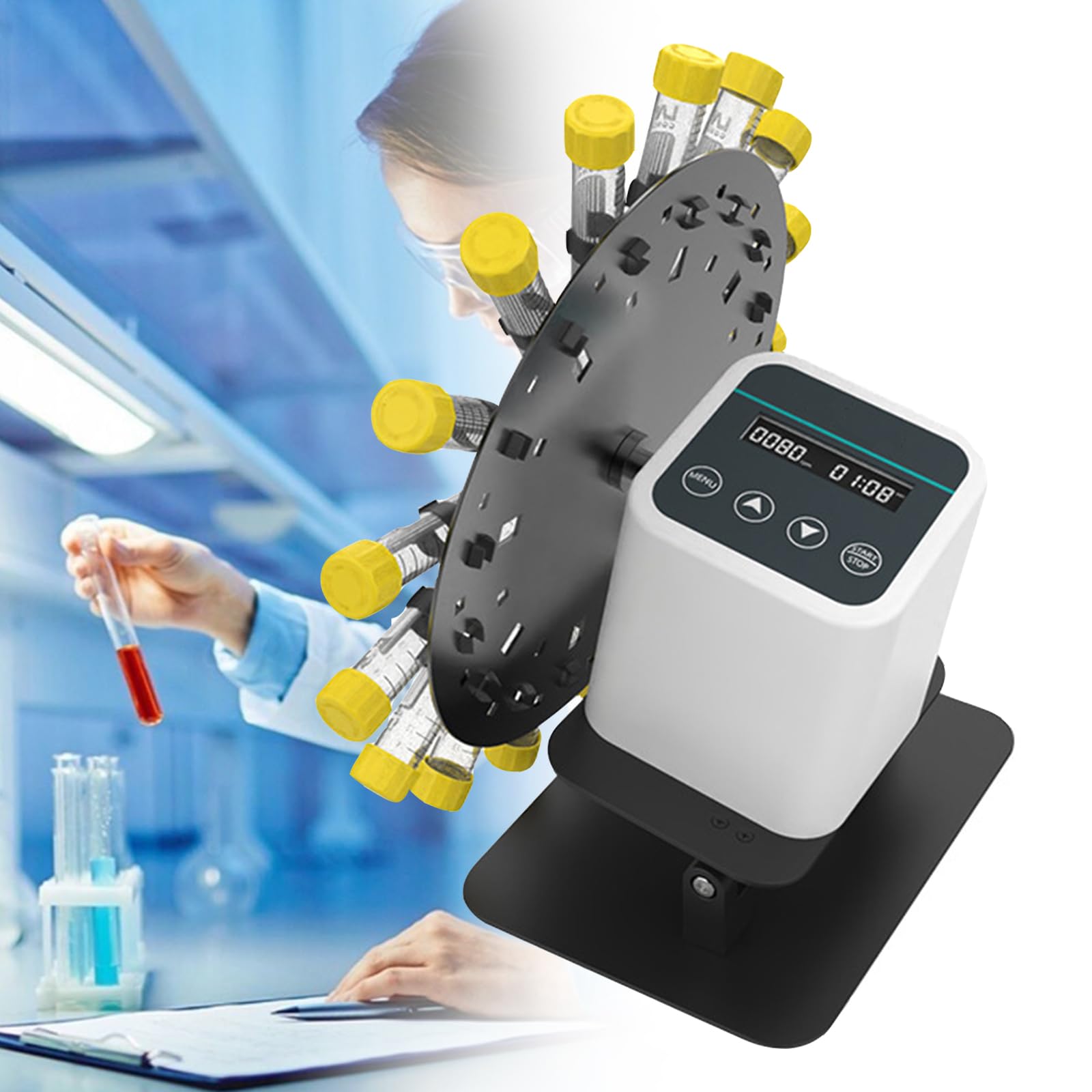 Miscelatore rotante rotante da laboratorio digitale, agitatore rotante per provette, intervallo di velocità da 0 a 80 giri/min, per provette da 1,5/15/50 ml, con timer da 1 minuto a 23 ore e 59 minu