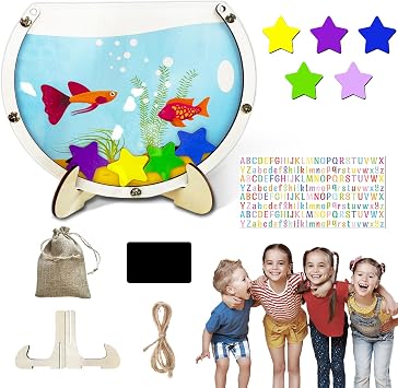 Magnetic Reward Jars for Kids - Large Fish Tank Shaped Reward Jar with Colorful Letter Stickers | Kids Behavior & Chore Chart for Classroom Incentives, Home, and Potty Training25PCS