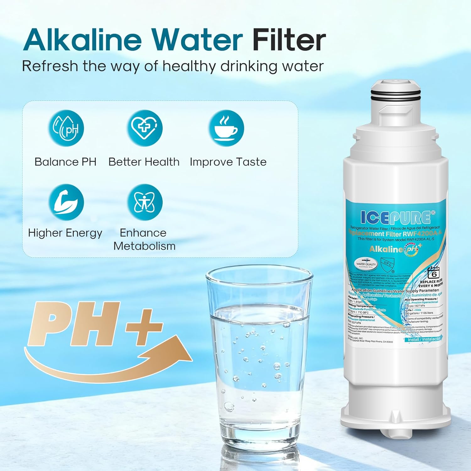 ICEPURE Alkaline DA97-17376B Refrigerator Water Filter Replacement for Samsung HAF-QIN/EXP, DA97-08006C, WD-F45, WS645A RS27T5200SR RS22T5201SR RF28R7201SR RF32CG5400SR RF23M8070SG, Enhances PH, 2Pack