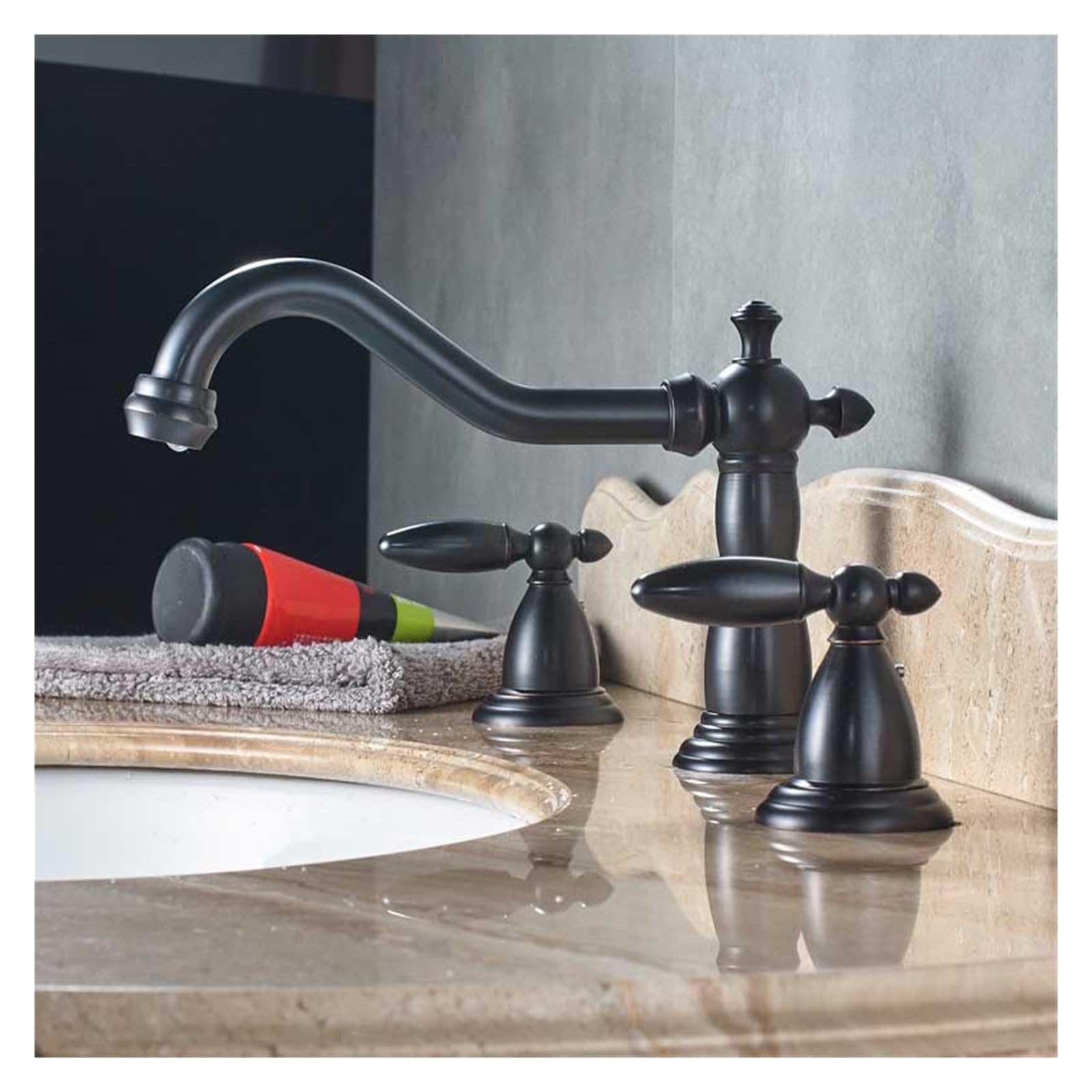 Wdsopk Black Bronze Bathroom Sink Faucet With Hot And Cold Water Mixer For 3-Hole Installation ( A)