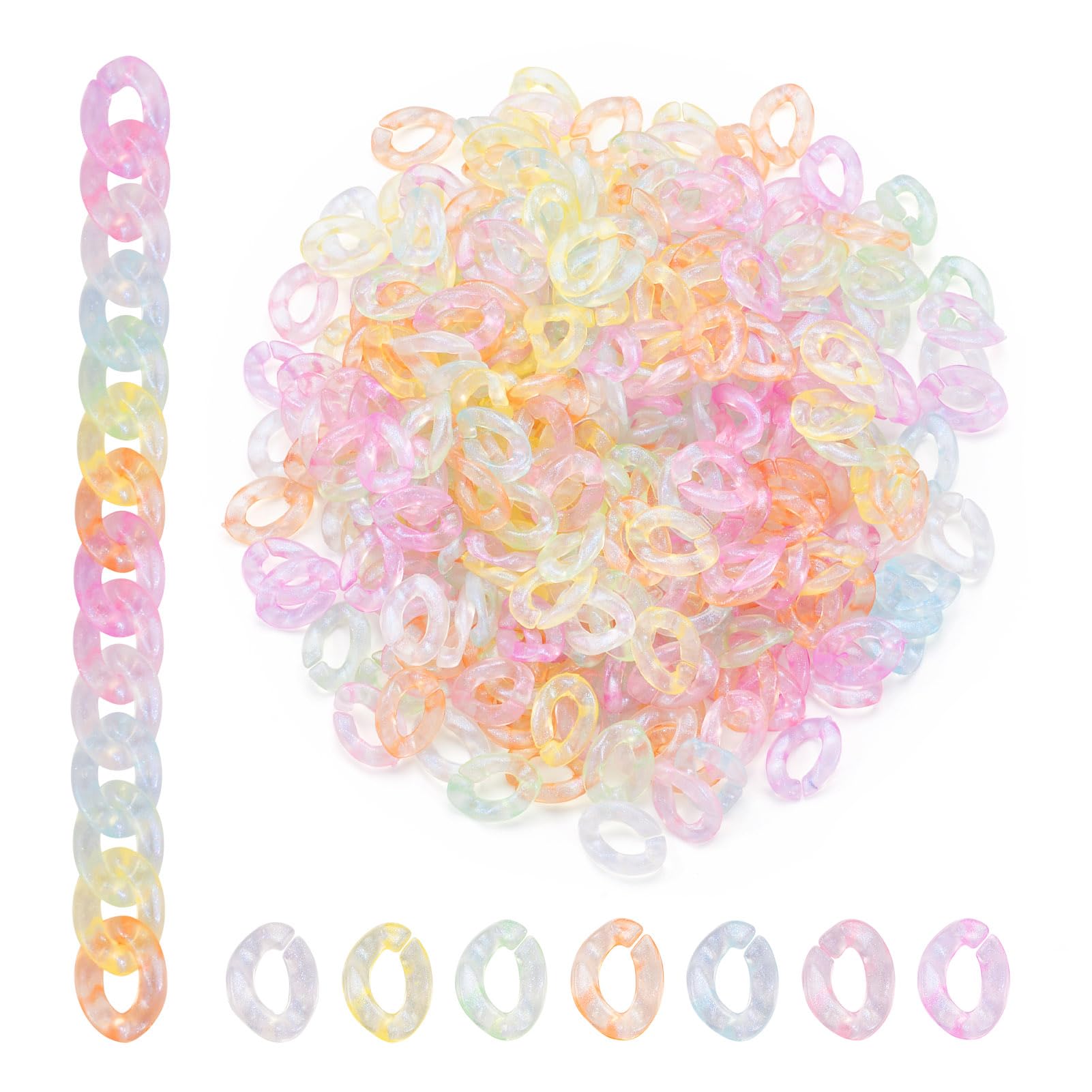 Anneaux de liaison ovales acrylique lumineux arc-en-ciel 400 pcs