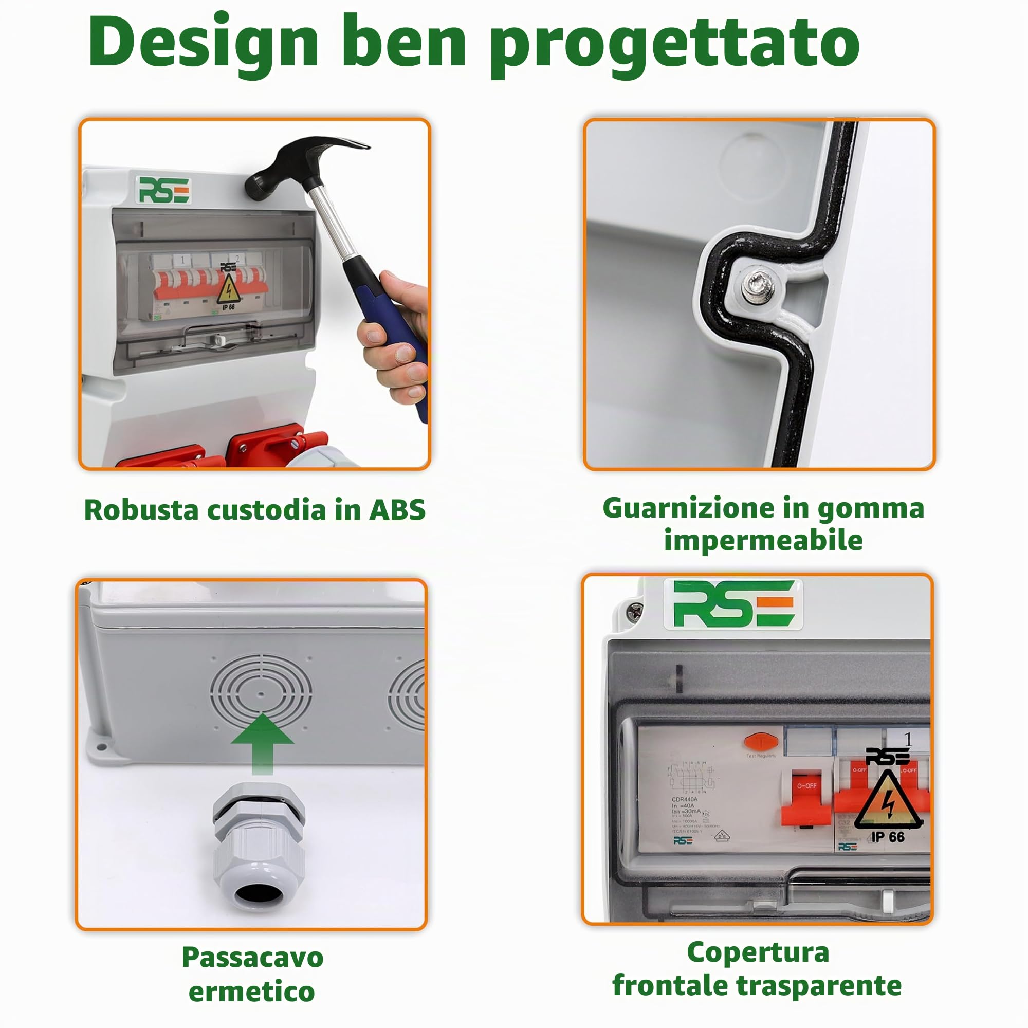 Distributore di corrente da cantiere da parete completamente cablato 32A 16A con presa CEE IP67, 9. 2X32A IP67 con RSE LS