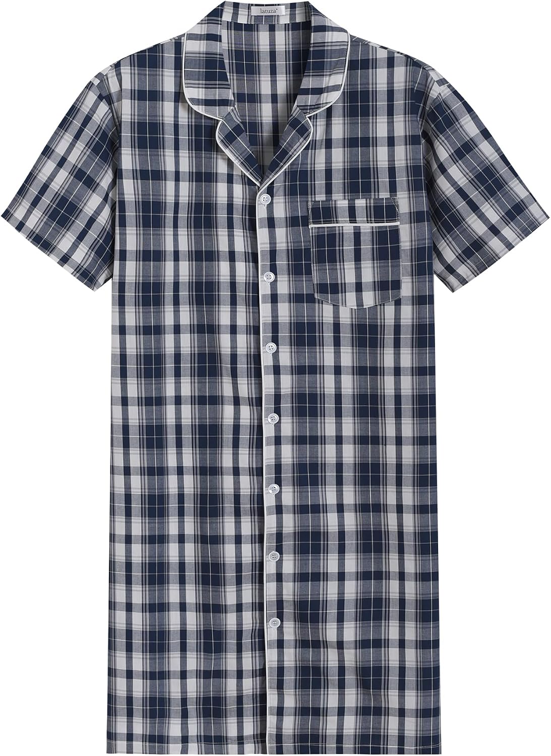 Latuza Men's Button Down Nightshirt Cotton Sleep Shirt