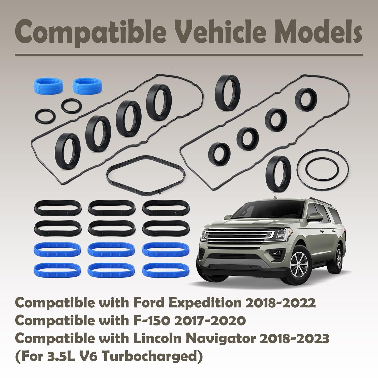 VS50993R Valve Cover Gasket Set Replacement for Ford Expedition 2018-2023 for F-150 2017-2020 for Lincoln Navigator 2018-2023 3.5L V6, Replace VS50973 HL3Z-6584-A ML3Z-6584-G HL3Z6584A