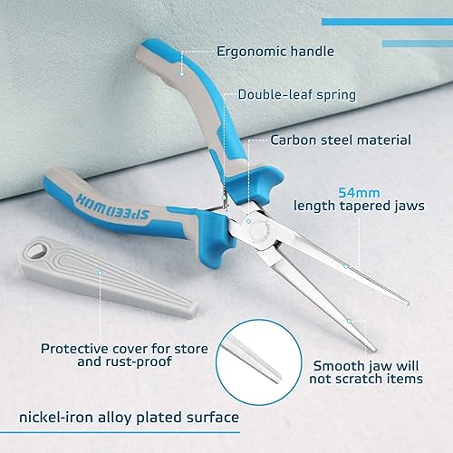 Miniatura 44 de SPEEDWOX Alicates de punta de aguja de 6 pulgadas, mini alicates de precisión de nariz extra larga, mandíbulas planas delgadas y microfuncionales