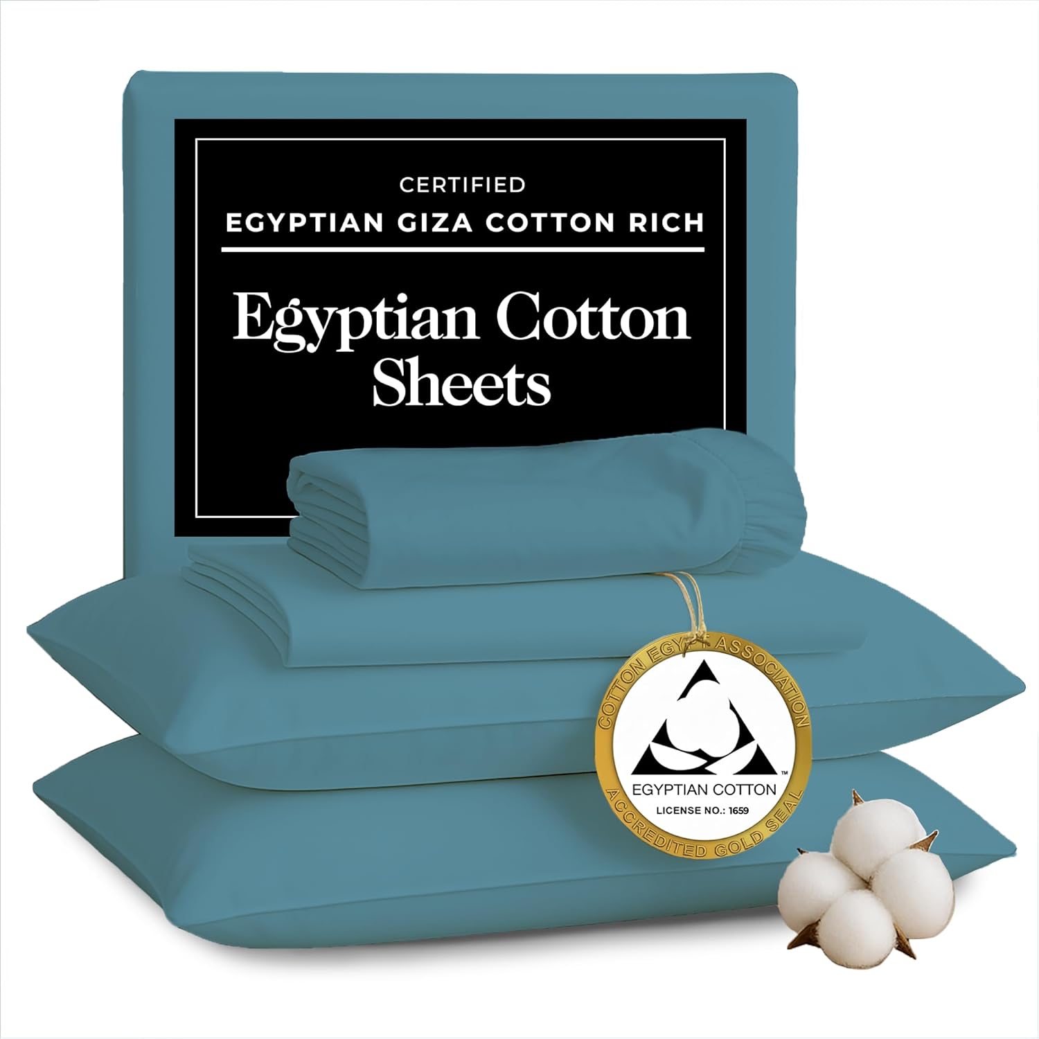Certified Egyptian Cotton Sheets Optimally Blended with Long Staple Cotton - Full Size Bed Sheets Set - Silky-Soft Luxury Sateen Sheets - Wrinkle-Resistant, Skin Friendly & Breathable