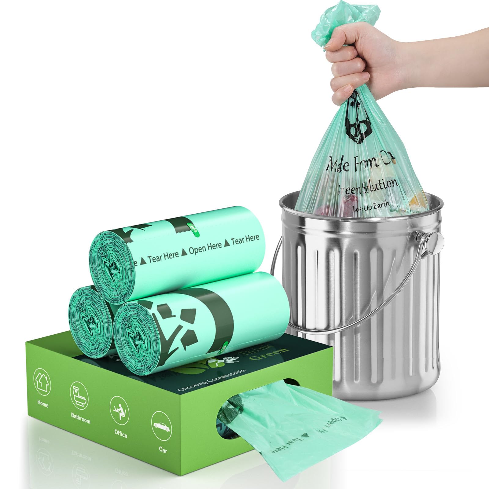 1.2 Gallon Compostable Trash Bags for Kitchen Compost Bin Countertop,AYOTEE 1.3 Gallon Compost Bags for Countertop Bin,5-6L Small Bathroom Garbage Bag for Bathroom Trash can?Mini Garbage Bag