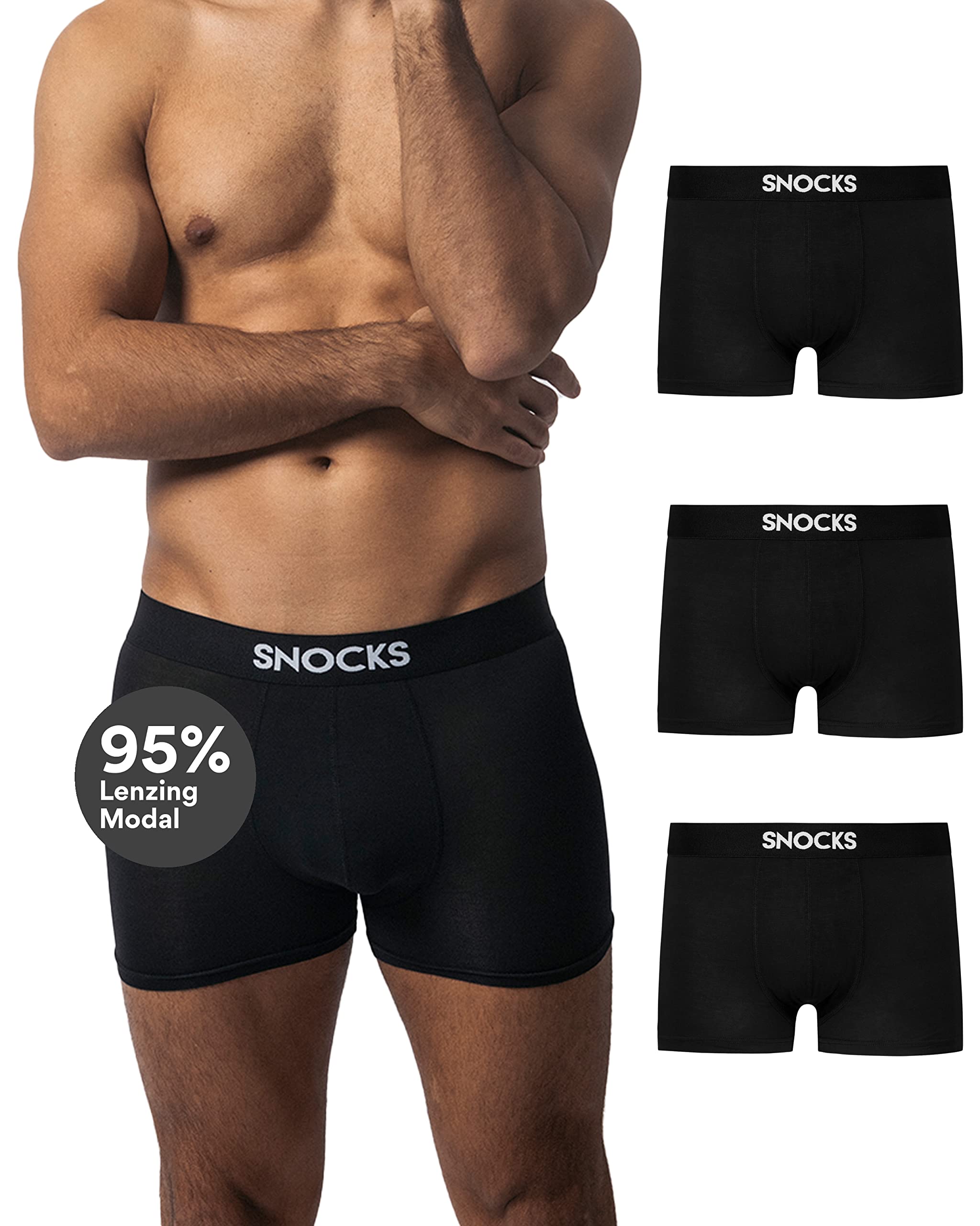 Snocks Premium Boxershorts Herren aus weichem Lenzing Modal (3er Pack) - Ultraleichte und Atmungsaktive Boxershorts - Unterwäsche Männer ohne Kratzenden Etiketten - Gr. S-XL