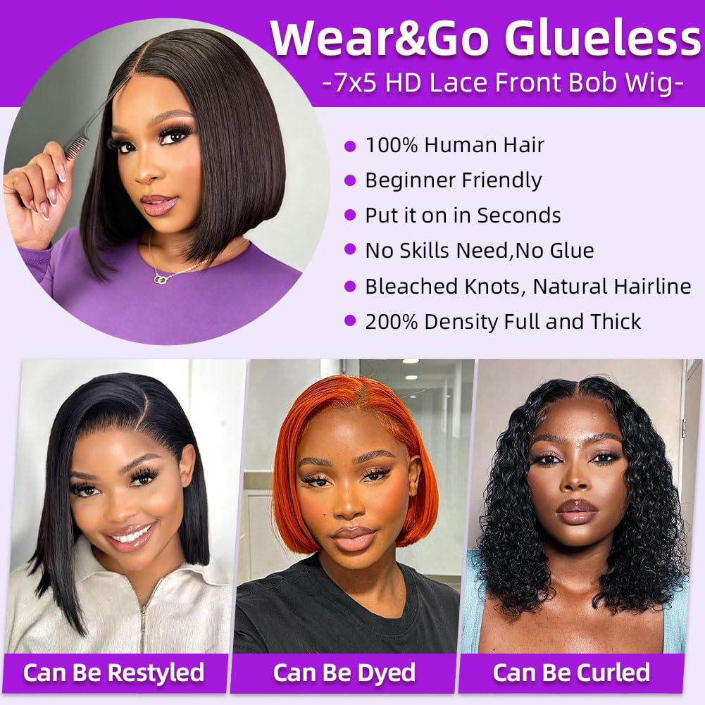 UCUVIC Bob Wig Human Hair 13 x 4 HD Lace Front Wigs for Black Women Human Hair Side Part Frontal Bob Wig, Ailwelia Glueless Short Human Hair Wigs for Black Women Pre Plucked 180% Density 30 cm