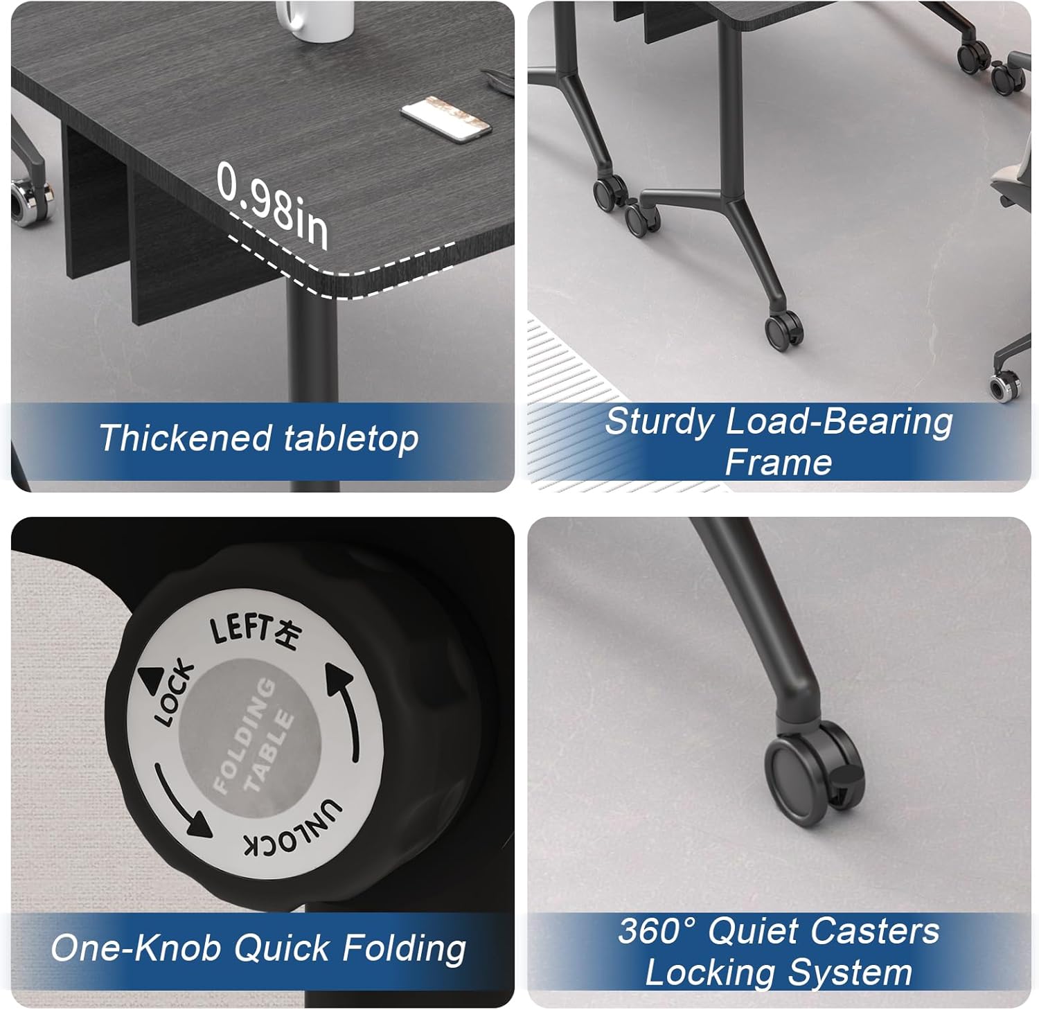 Folding Conference Table on Wheels, Modular Flip-Top Conference Room Table for 6–12 People, Mobile Training & Meeting Table for Office Classroom School, Space-Saving Design