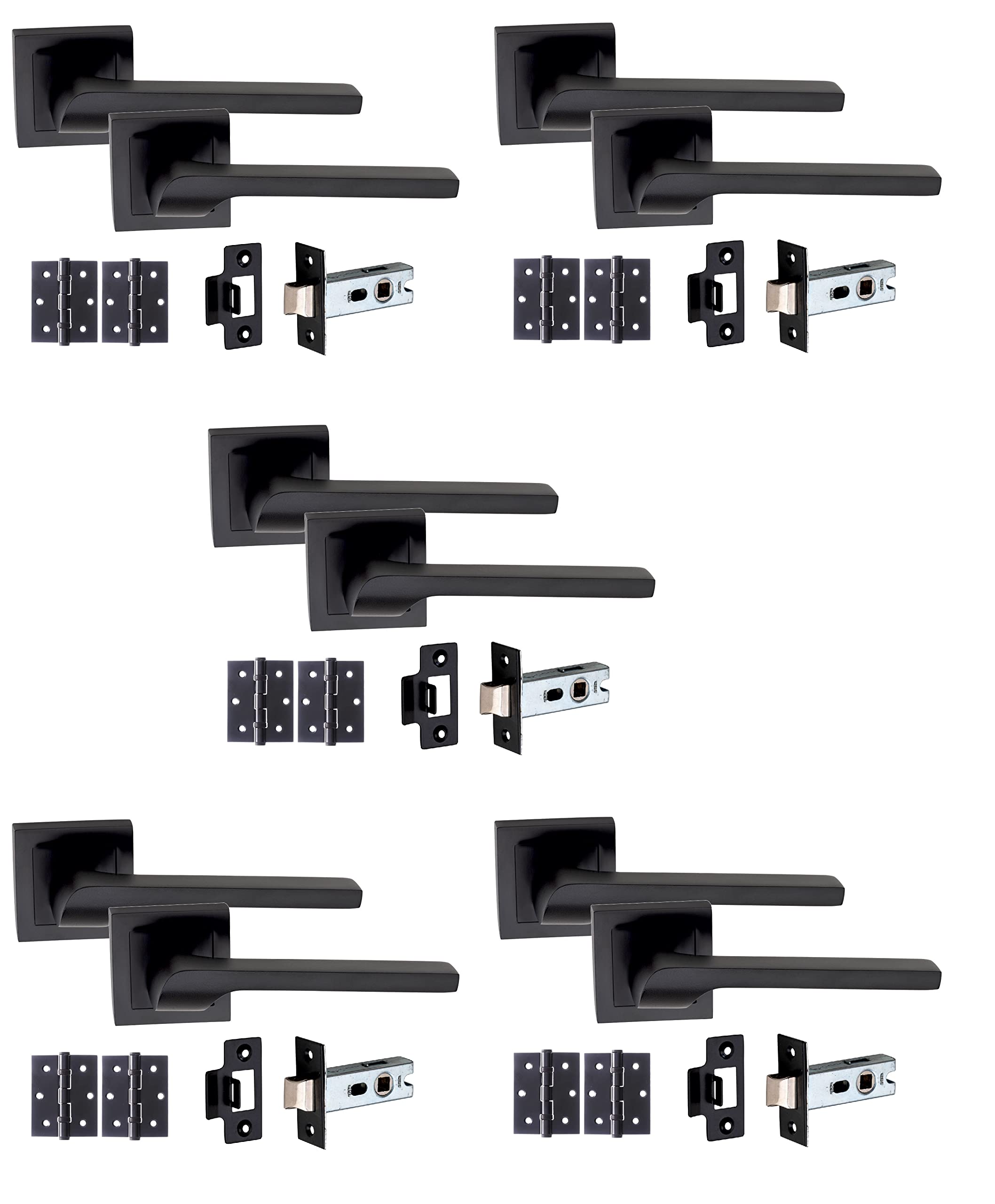 Golden Grace Sigma Matt Black Door Handle Set 5 Pack