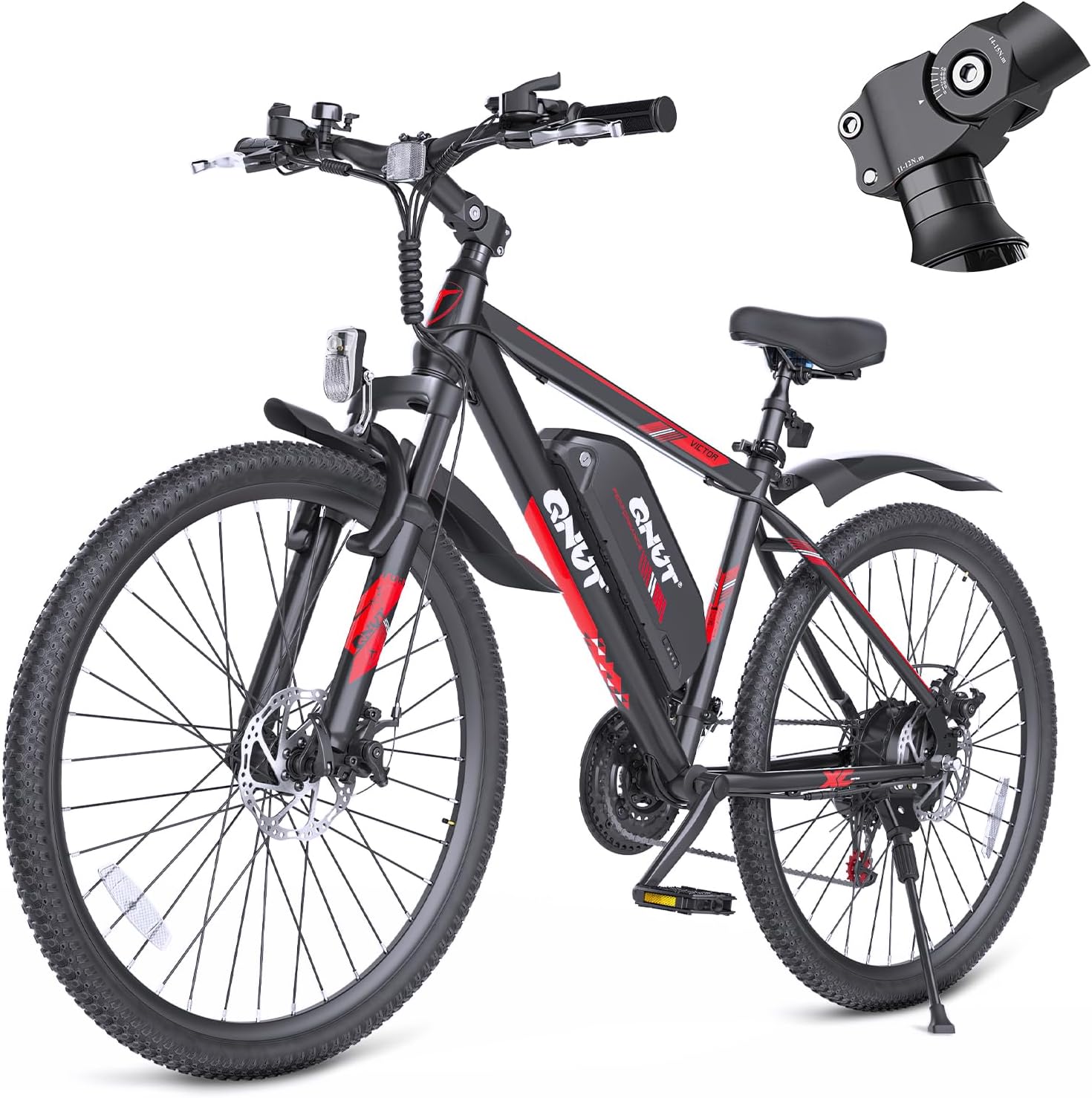 QNUT 350W Full Aluminum Electric Bike for Adults & Teens, Upgraded Adjustable Handlebars, 21-Speed 26" Commuter E-Bike with Dual Disc Brakes, 40-Mile Range, Mountain Bike for Men/Women