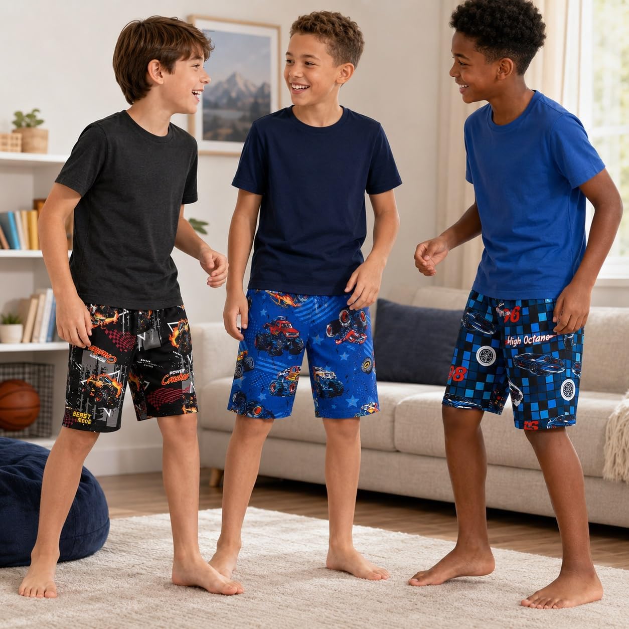 Beezizac Boys Pajamas 3-Pack Novelty Print Pajama Shorts Size 6-18