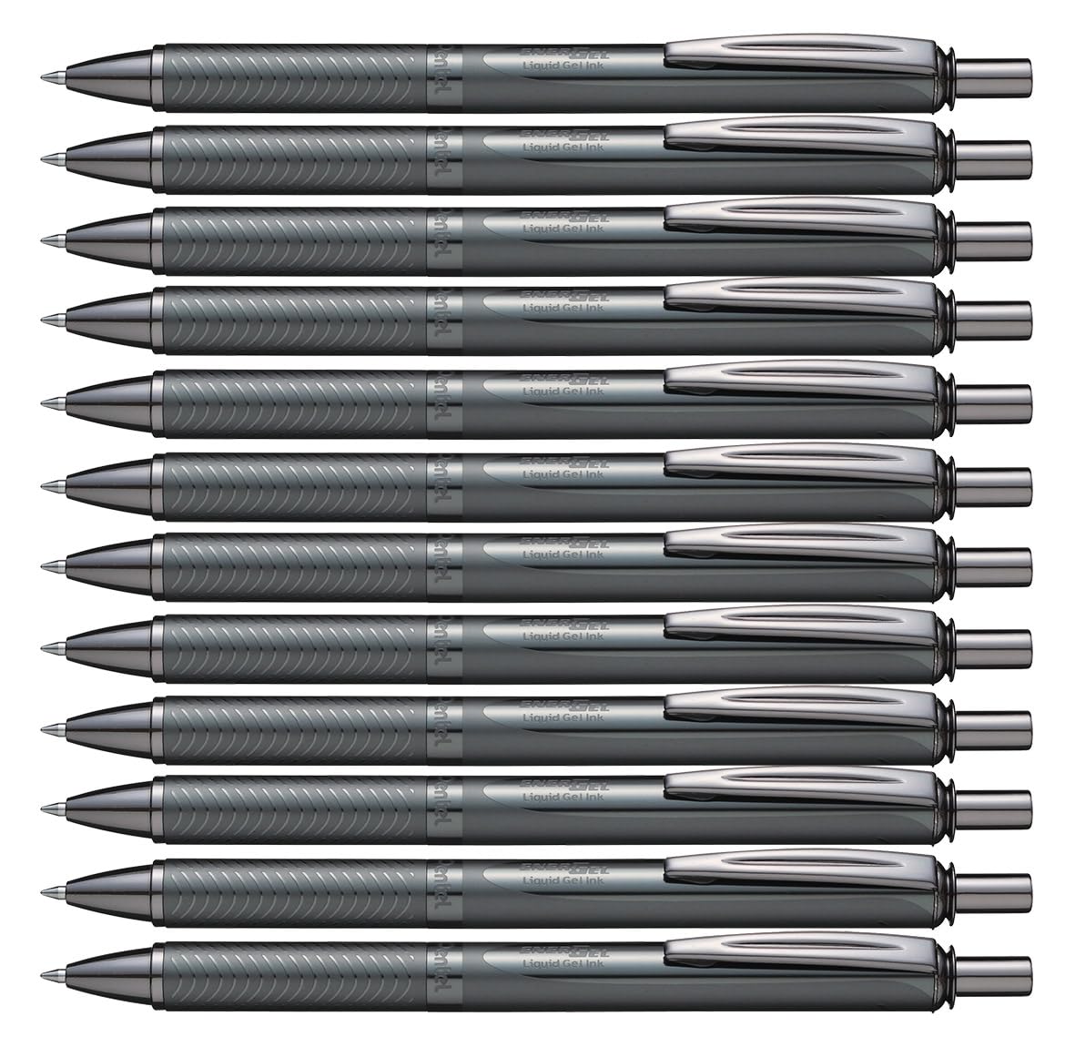 Pentel Energel - Penna retrattile con punta a sfera e corpo in metallo grigio, scrittura nera, confezione da 12