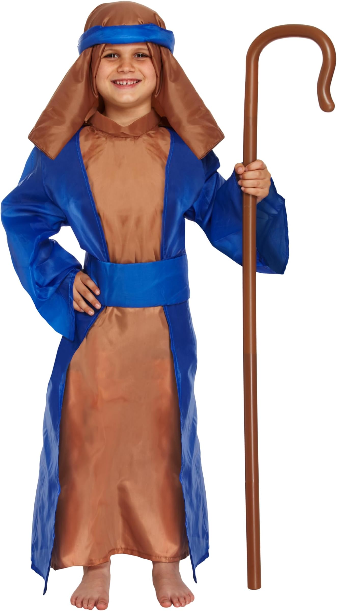 HENBRANDT Children's Blue and Brown Shepherd Costume for Boys, Christmas Fancy Dress for Nativity Play, School Fairs, and Festive Celebrations