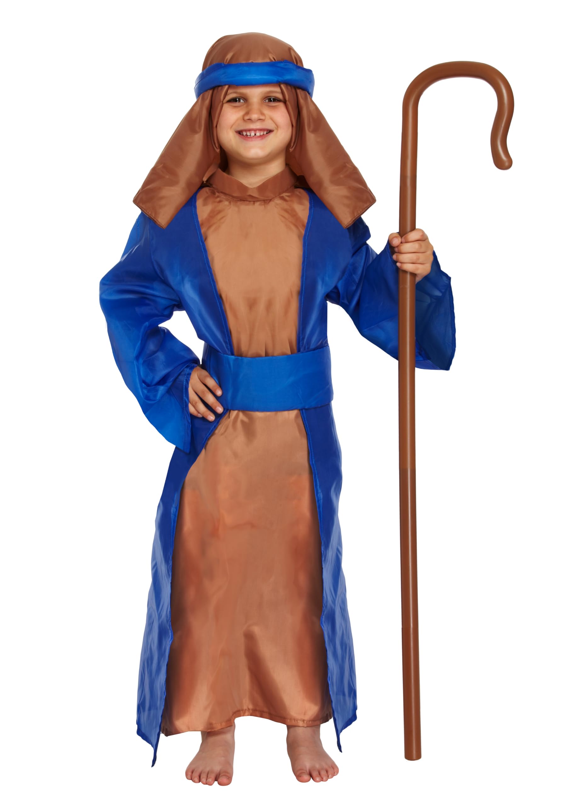 HENBRANDT Children's Blue and Brown Shepherd Costume for Boys, Christmas Fancy Dress for Nativity Play, School Fairs, and Festive Celebrations
