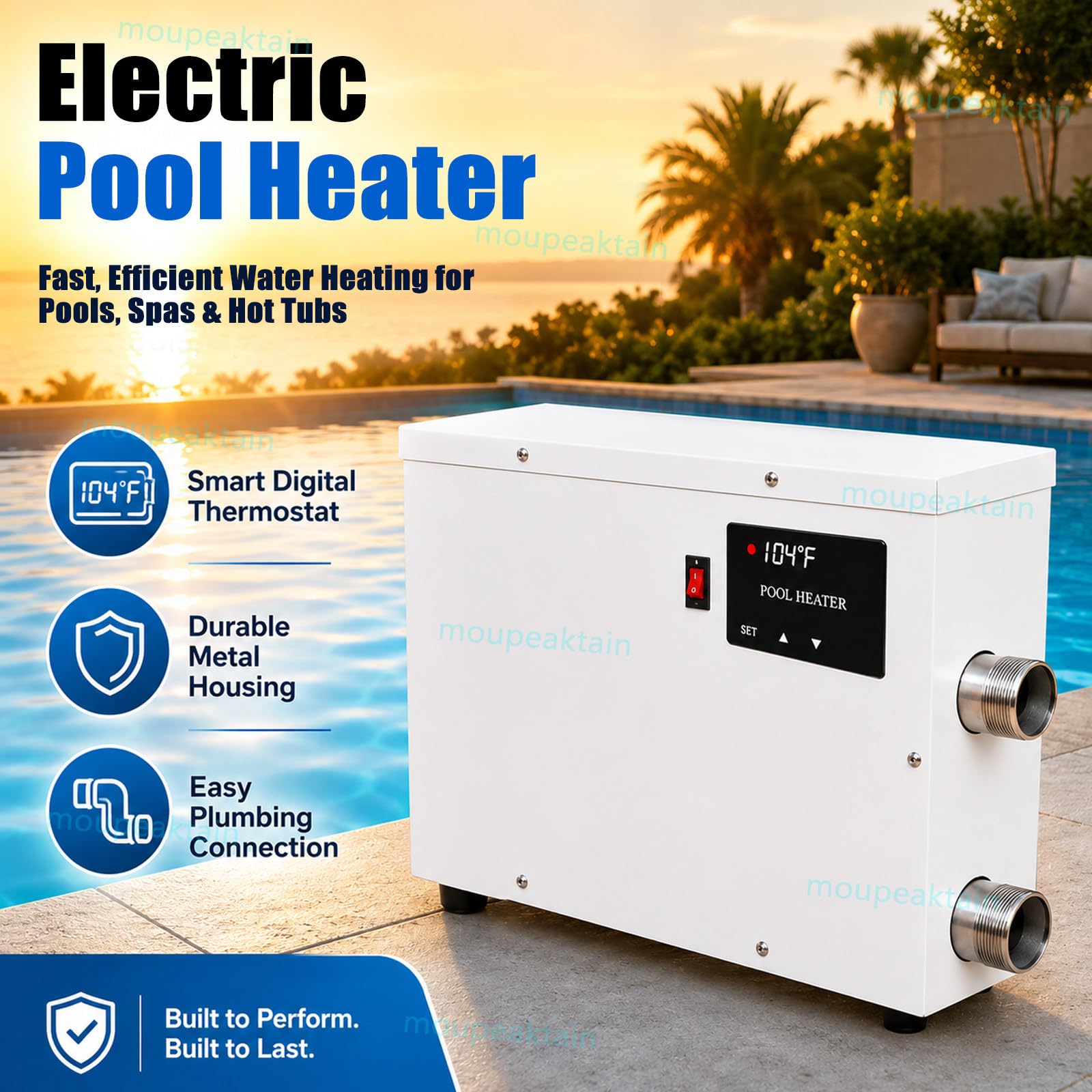 Riscaldatore Elettrico per Piscina 220 V, Scaldacqua 5.5KW / 9KW / 11KW con Termostato Automatico, Riscaldatore in Acciaio Inox per Piscina Fuori Terra, Spa E Vasca Idromassaggio 11KW