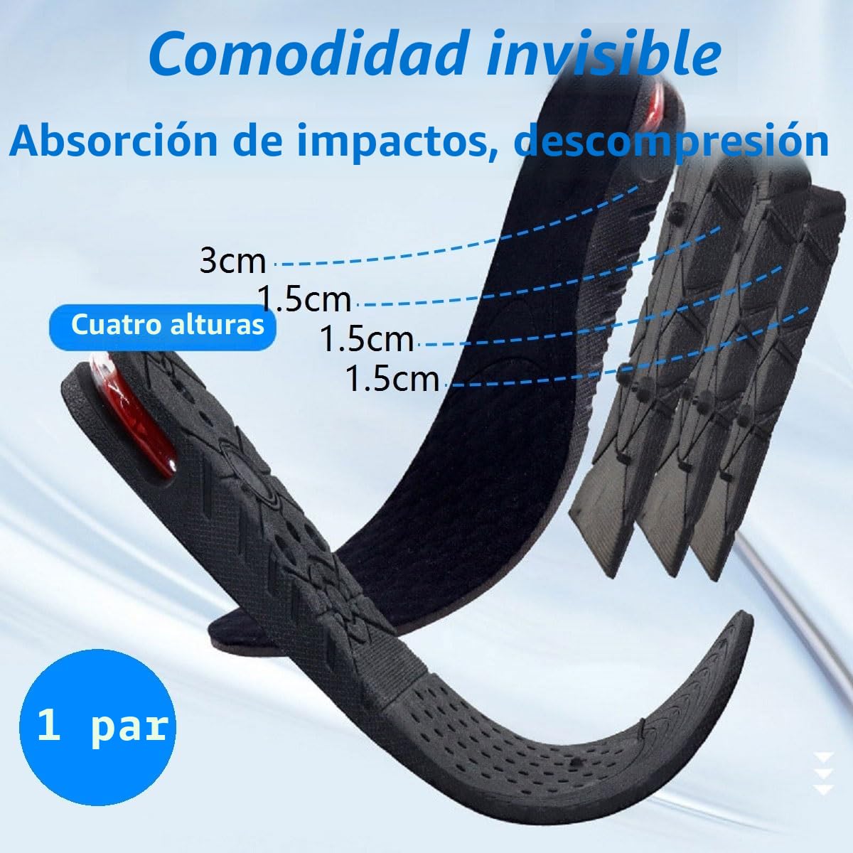 Plantillas Altura Hombre y Mujer, Plantillas para Aumentar Altura, Plantillas Alzas Para Zapatos, 3-7.5cm Plantillas de Zapatos con Cojín de Aire Elevadores Talón Ajustable Plantillas Altura