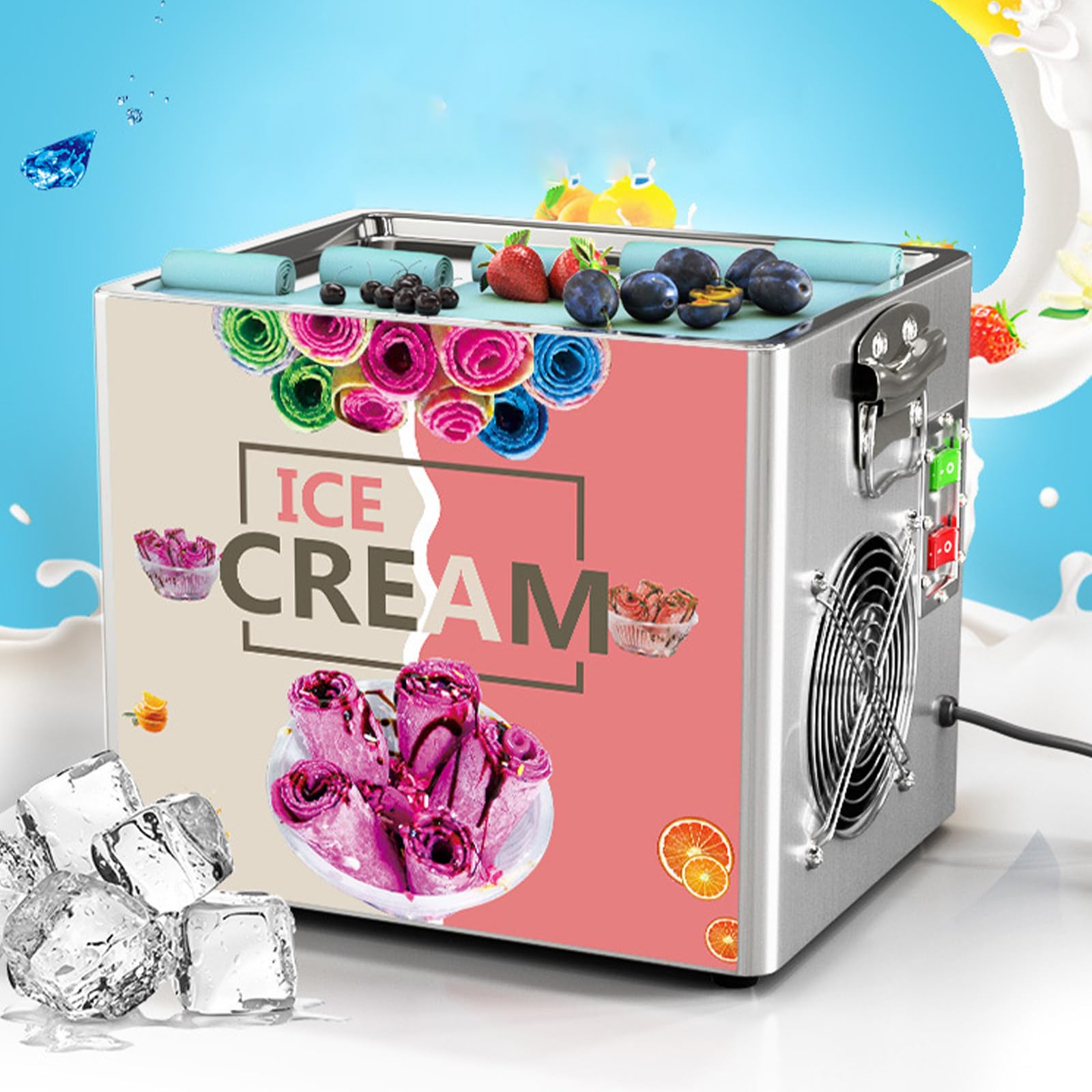 Instant-Eisrollenmaschine, Eiscreme-Rollmaschine, Bringen Sie 2 Schaufeln mit, Zur Herstellung Von Eiscreme-Rollen Zur Herstellung Von Eis, Gefrorenem Joghurt Und Eisrollen