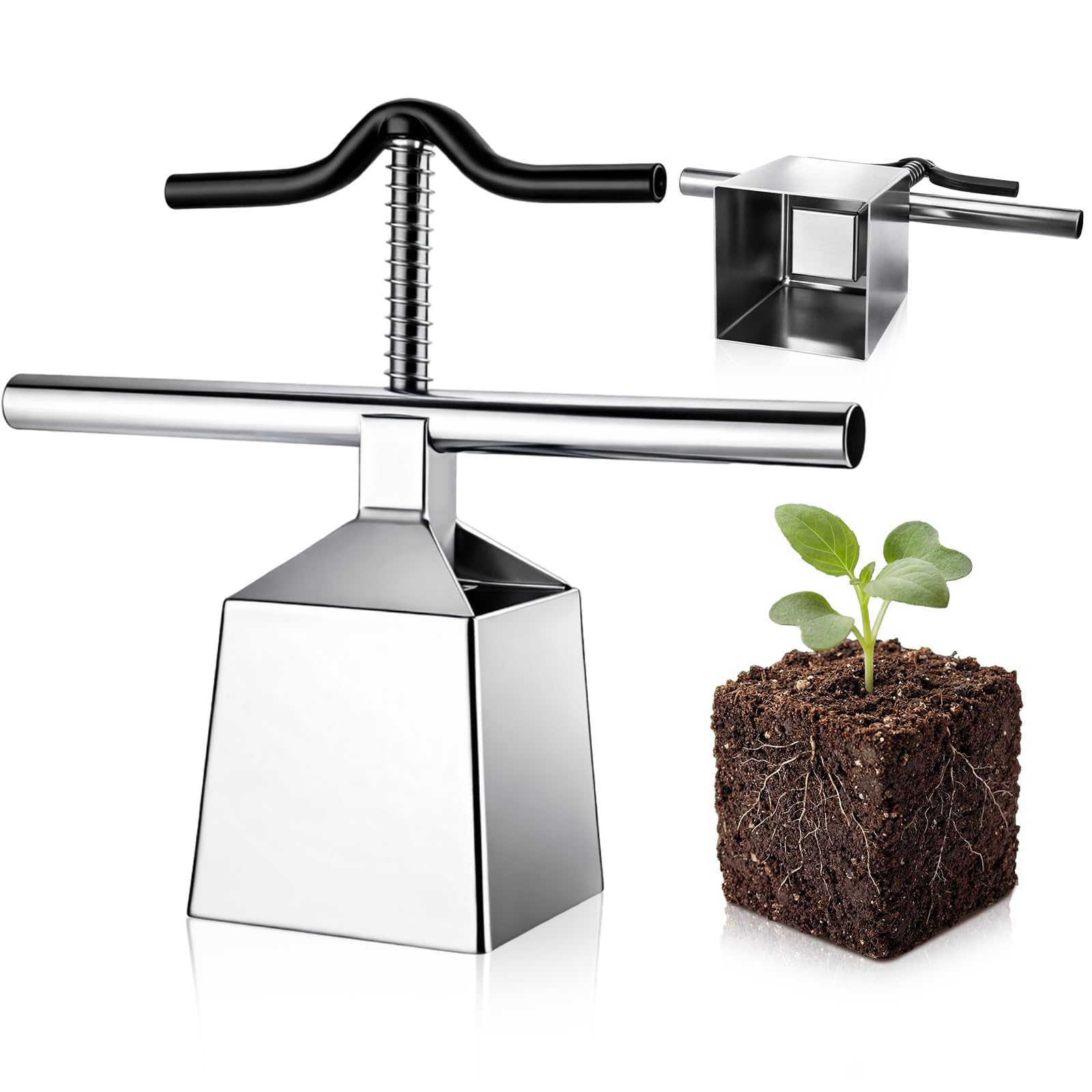Photo 1 of Tellegloww Soil Blocker 4 Inch 1 Cell Seed Block Maker Manual Soil Block Maker Handheld Seed Blocking Tool for Greenhouses Garden Transplanting Germination Potting Indoor Outdoor Plants