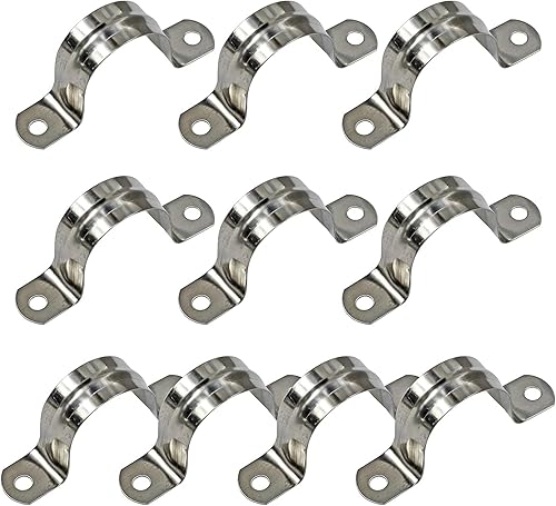 AKIHISA 10 Uds 2 Agujero U Tubo Abrazadera de Correa de Tubo Rígido de Acero Inoxidable 304 Abrazadera ID 2 59 Pulgadas (2.559 in)