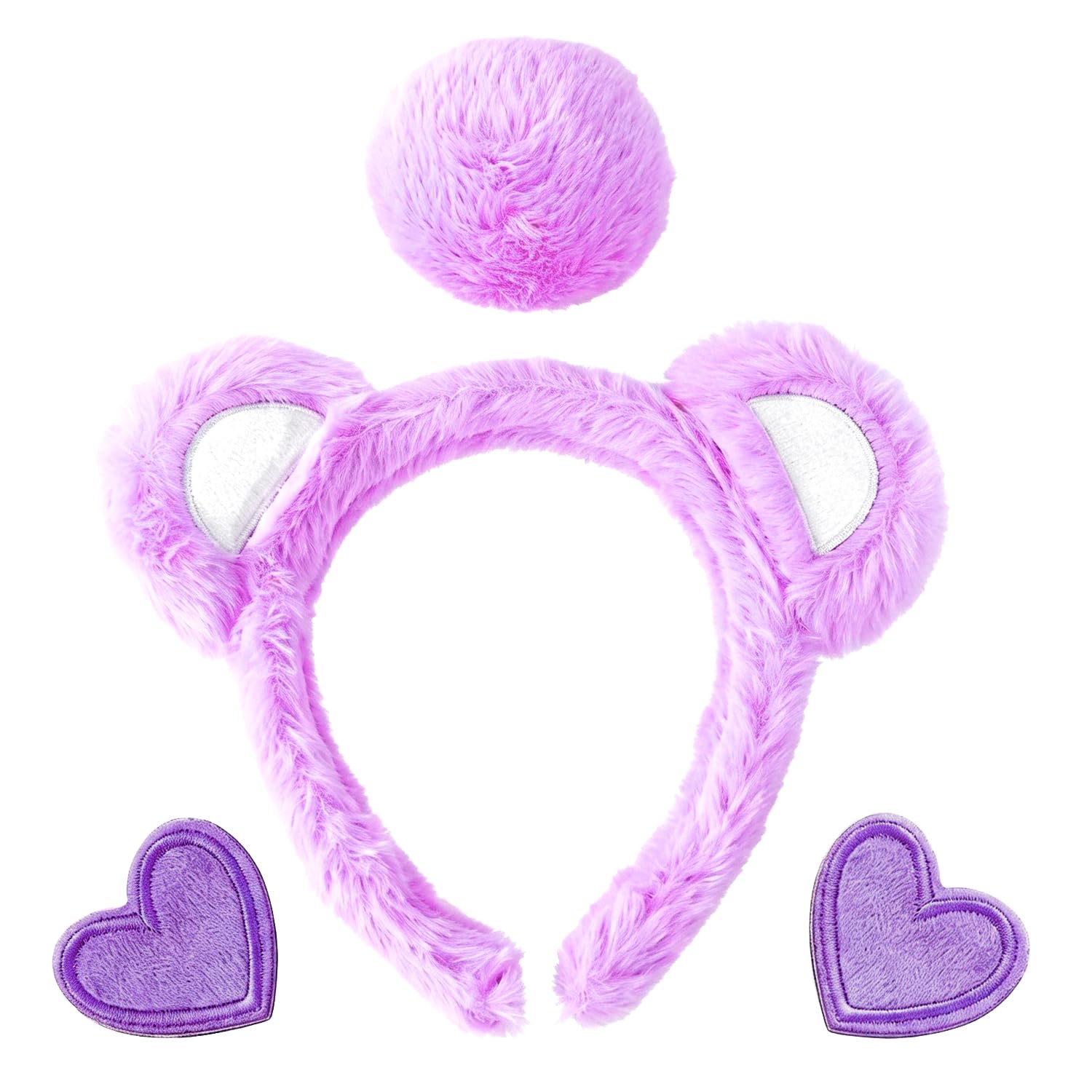 TIHNY Bear Headband with Chipmunk Ears Style, Tail and Heart Brooch, Furry Animal Costume Kit for Adults, Halloween Carnival Cosplay, Purple