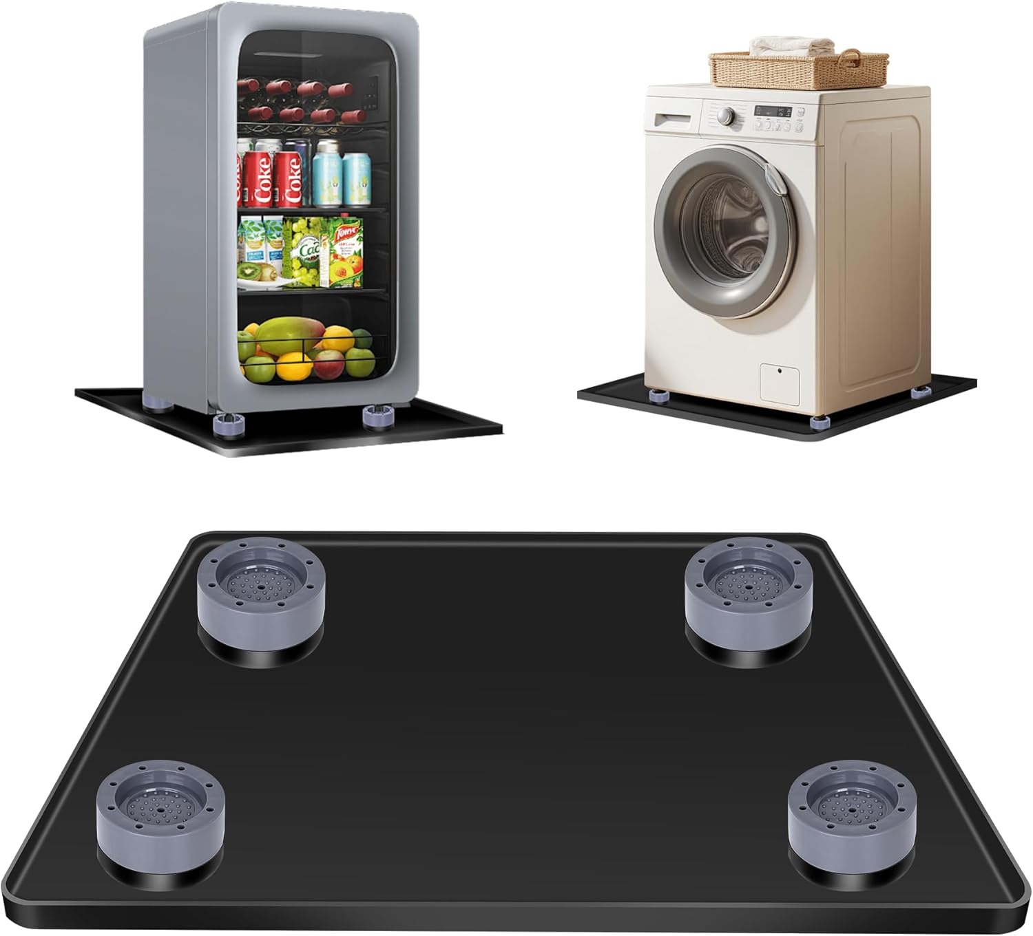 ToLanbbt Mini Fridge Silicone Mat with 4 Base Raisers - 27" x 27" x 0.6" Mini Fridge Drip Tray Under Refrigerator Mat Carpet Floor Protector Leak-Resistant Portable AC Pan for Washing Machine, Black