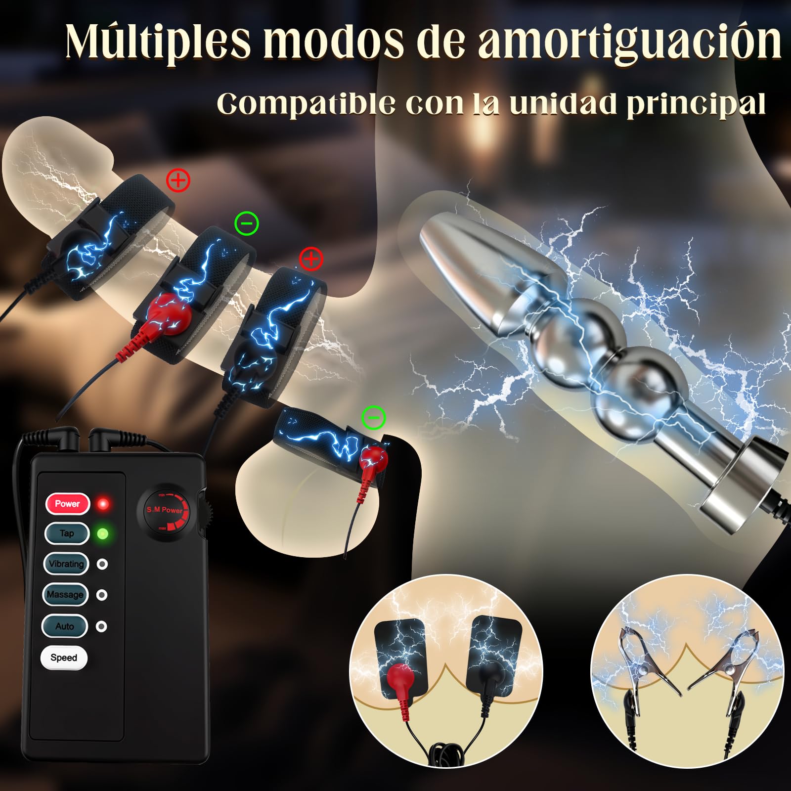 Tapón Anal Eléctrico para Electroestimulación, Anillo para el Pene y Pinza para Pezones, Juguetes de Entrenador Anal, Juguetes Sexuales para Parejas de Mujeres y Hombres