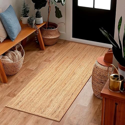 DHARVA LOOM Handwoven 2x12 Ft Natural Jute Area Rug |Eco-Friendly
