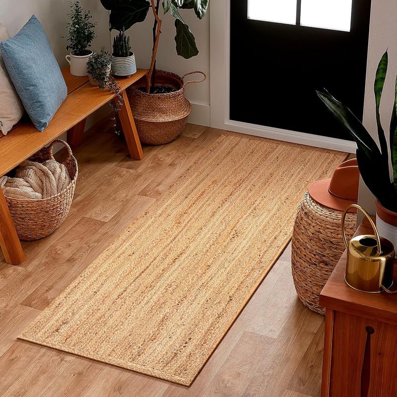 Tappeto in iuta intrecciata, 6 x 1,2 m, beige, tessuto a mano, in fibra naturale, per camera da letto, corridoio e decorazione per la casa