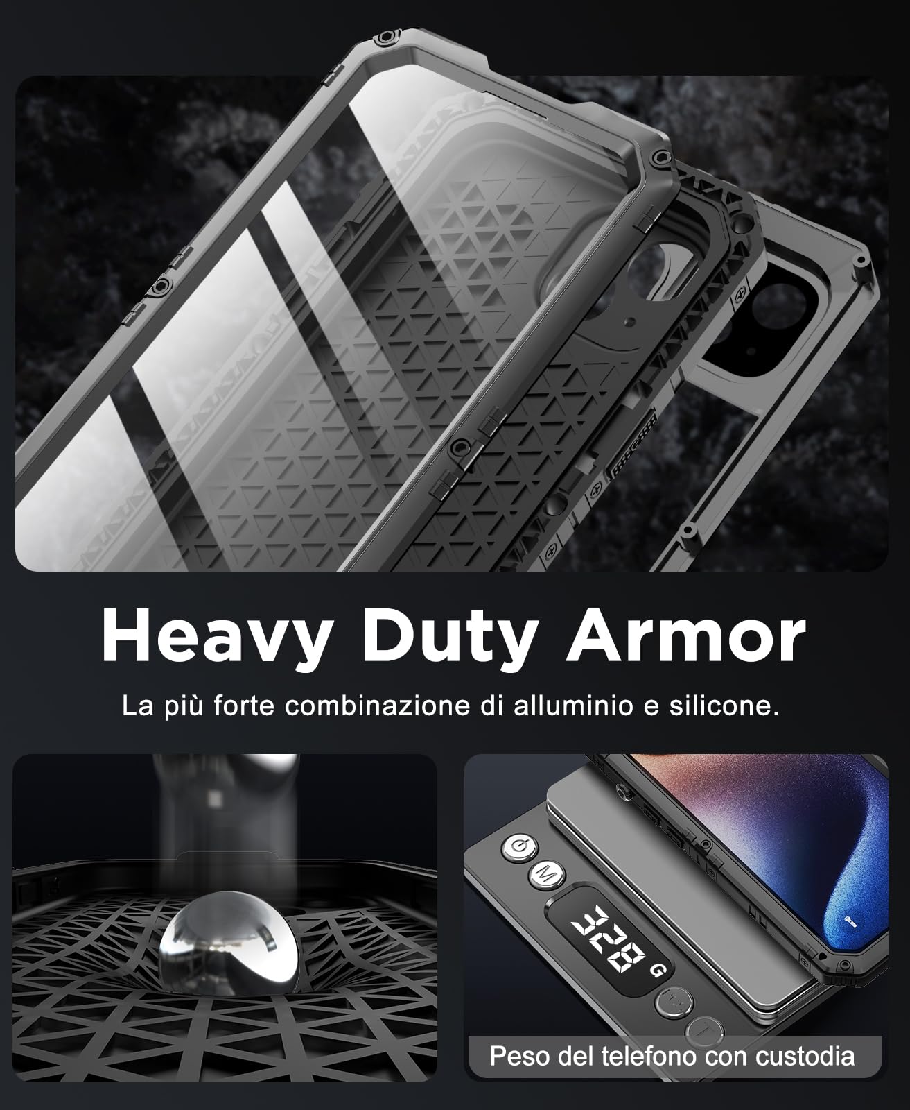 Beeasy Cover per iPhone 15 Plus IP68 Impermeabile, 360 Completa Antiurto Militare Rugged Armor,Resistente Indistruttibile Metallo Custodia, Subacquea Protezione Case per iPhone 15 Plus,Nero