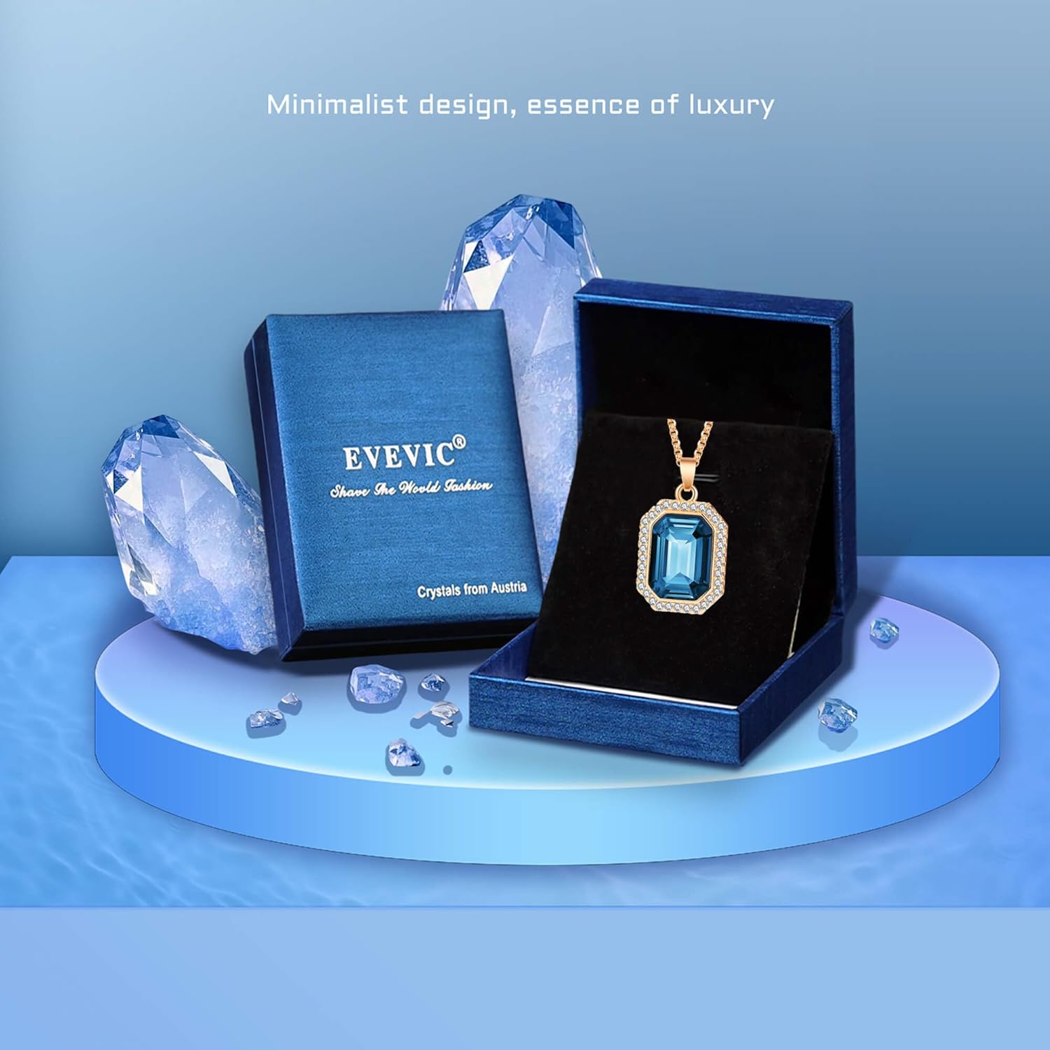 EVEVIC Austrian Crystal Halo Octagon Pendant Necklaces for Women Fashion 14K Gold Plated Dainty Necklace Hypoallergenic Jewelry - Image 7