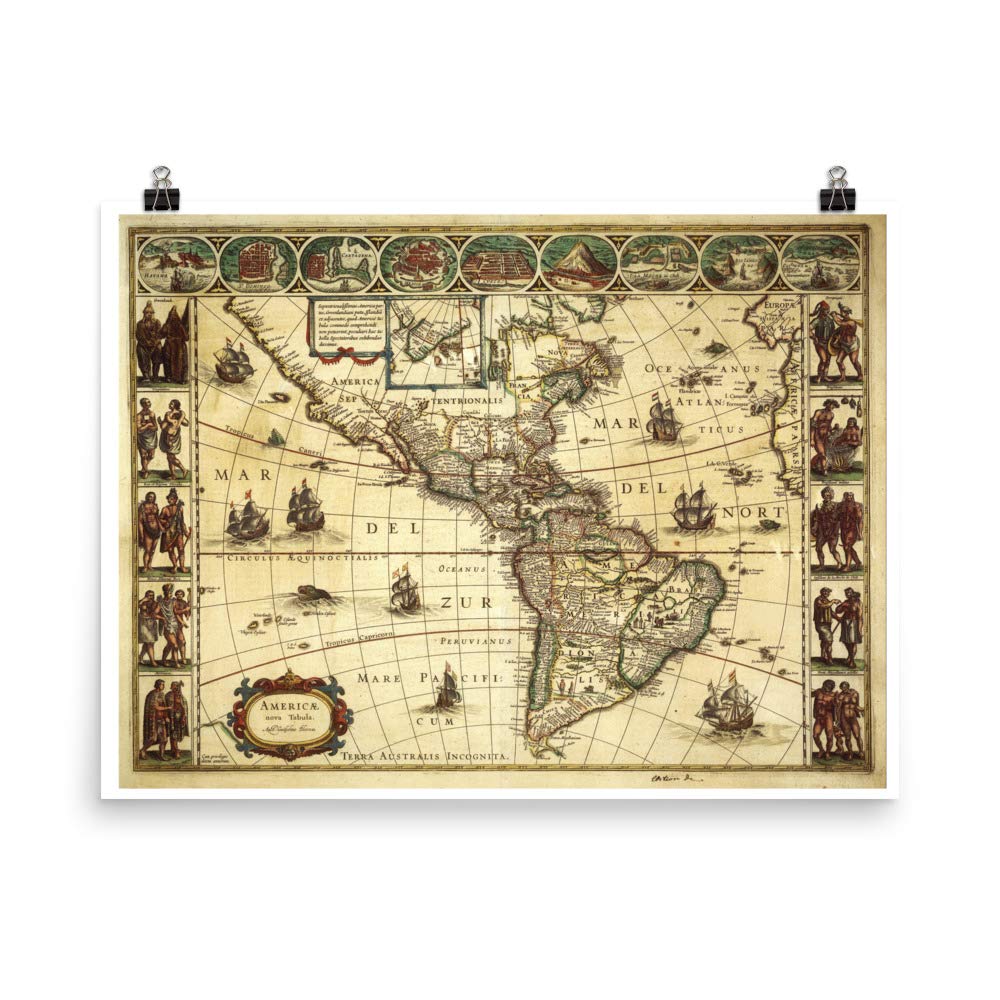 Carte de l'Amérique poster vintage 1665 pour sublimer l'ambiance d'un bureau ou salon
