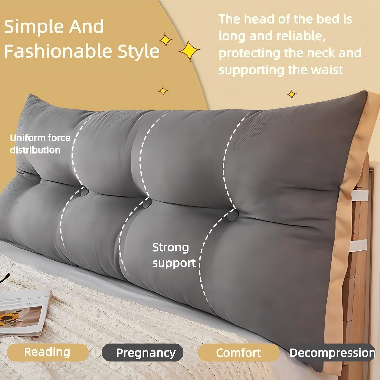Almohada triangular de cuña para cabecero de cama de 180 cm, cojín de lectura para relajación y posicionamiento, funda extraíble lavable, perfecta para mayor comodidad y apoyo de espalda