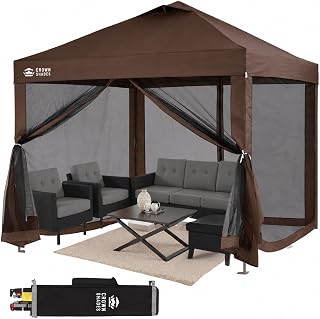 CROWN SHADES Gazebo 10x10 Pop Up Canopy with Mosquito Netting, Coffee